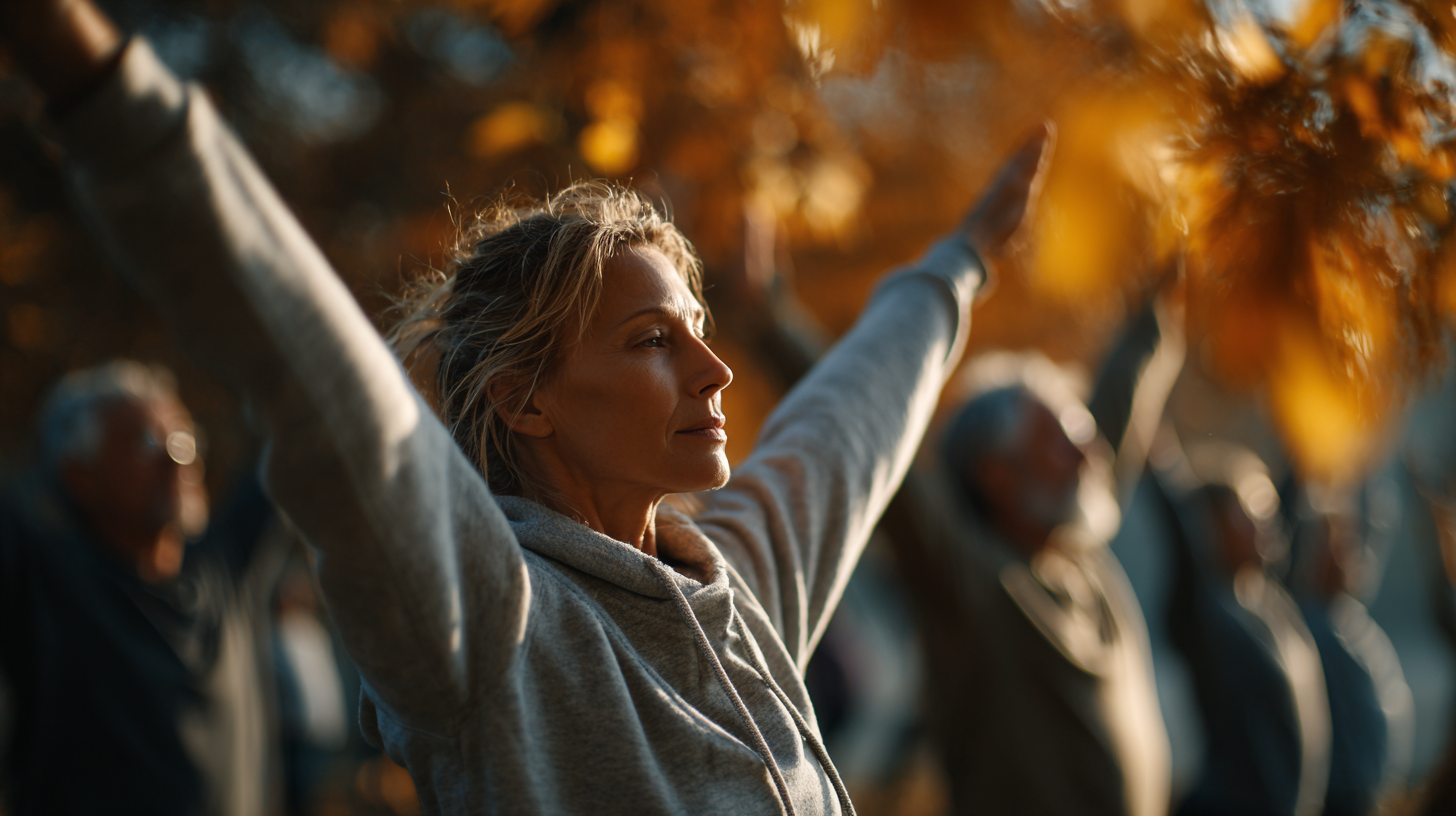 Sesiune de yoga în natură cu adulți maturi